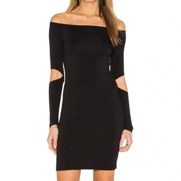 Revolve LNA Off The Shoulder Mini Dress Cut out long Sleeve Bodycon Black XS - Picture 1 of 13